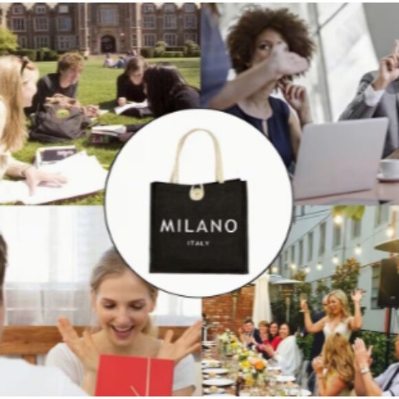 Black Hemp Milano Italy Mini Tote Bag Portable Handbag - Picture 7 of 7